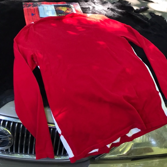 Tommy Hilfiger Red White Metallic Gold Argyle V-Neck Sweater L Large Women’s - Picture 10 of 13